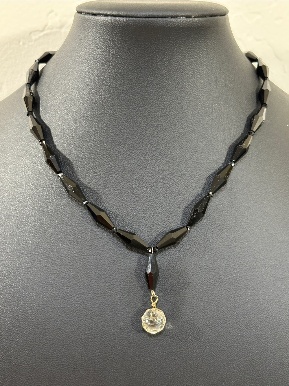 Carolee Jet Black Faceted Glass Bicone Beaded Faceted Crystal Vintage Necklace
